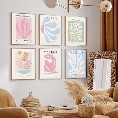 Henri Matisse Wall Art Prints Pink Blue Canvas Wall Decor Aesthetic Pictures Wall Art Danish Pastel Painting Henri Matisse Poster Trendy Artwork for Bedroom 8x10 Inch Unframed Set of 6