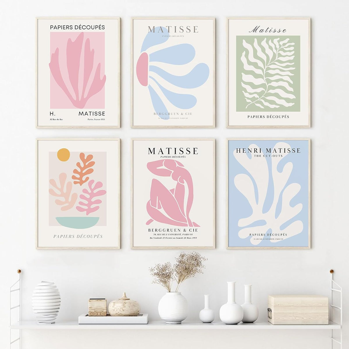 Henri Matisse Wall Art Prints Pink Blue Canvas Wall Decor Aesthetic Pictures Wall Art Danish Pastel Painting Henri Matisse Poster Trendy Artwork for Bedroom 8x10 Inch Unframed Set of 6