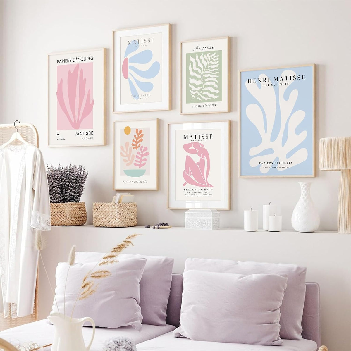 Henri Matisse Wall Art Prints Pink Blue Canvas Wall Decor Aesthetic Pictures Wall Art Danish Pastel Painting Henri Matisse Poster Trendy Artwork for Bedroom 8x10 Inch Unframed Set of 6