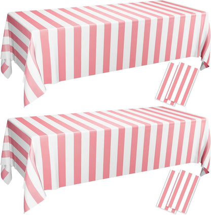 4 Pcs Pink and White Stripe Tablecloths