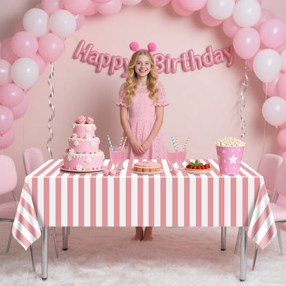 4 Pcs Pink and White Stripe Tablecloths