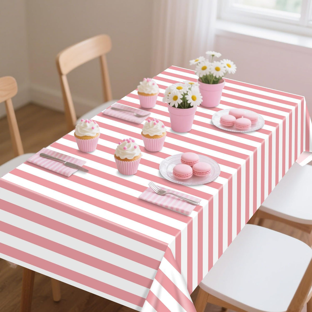 4 Pcs Pink and White Stripe Tablecloths