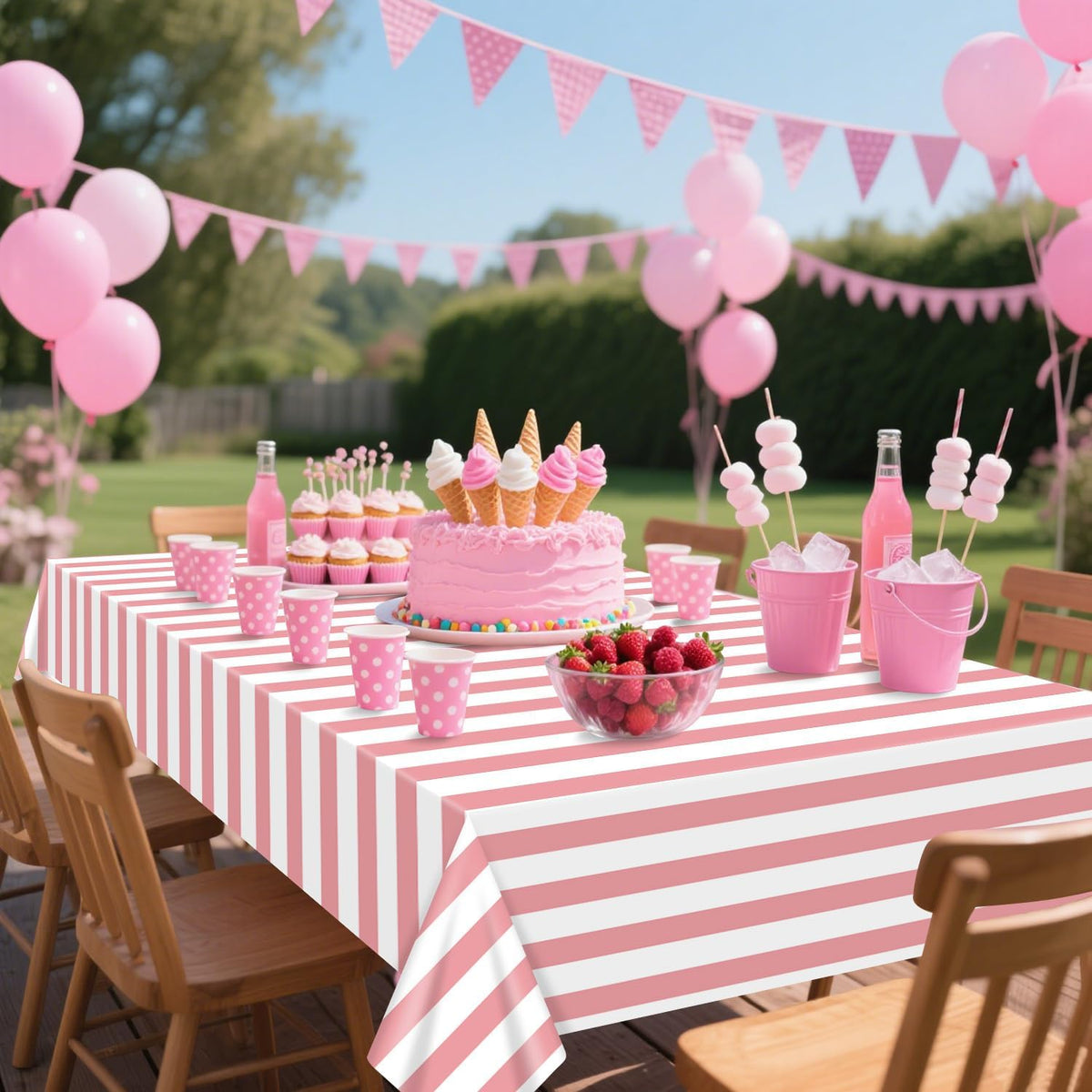4 Pcs Pink and White Stripe Tablecloths