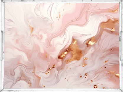 Pink Marble Acrylic Serving Tray with Handles 12 x 16 Inch, Sturdy Spill-Proof & Non-Slip Decorative Tray for Kitchen Countertop, Bathroom Vanity Organizer, Ottoman Coffee Table