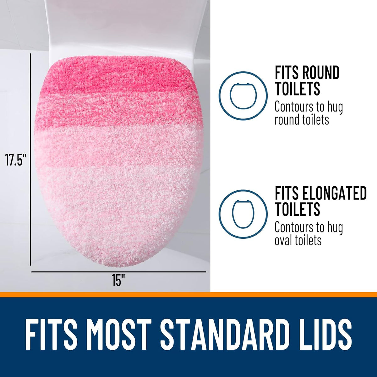 Soft Microfiber Bathroom Toilet Lid Cover, 17.5x15, Pink