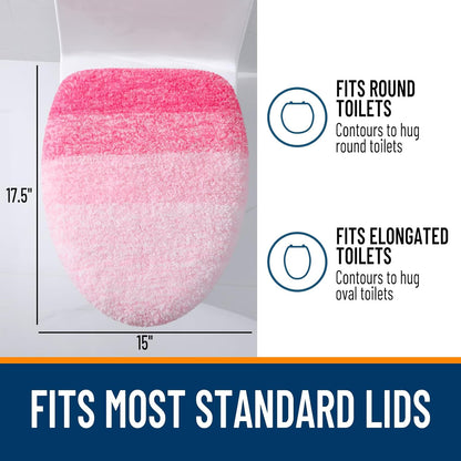 Soft Microfiber Bathroom Toilet Lid Cover, 17.5x15, Pink