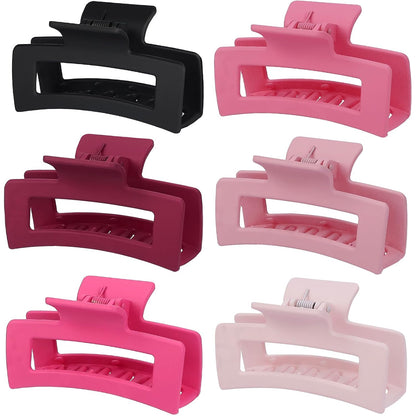 Sisiaipu 3.5 Inch Medium Hair Claw Clips 6 Pack Hair Clips for Women Square Rectangle Claw for Hair Banana Jaw Clips Hair Accessories for Girls (Pink)