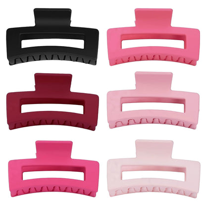Sisiaipu 3.5 Inch Medium Hair Claw Clips 6 Pack Hair Clips for Women Square Rectangle Claw for Hair Banana Jaw Clips Hair Accessories for Girls (Pink)