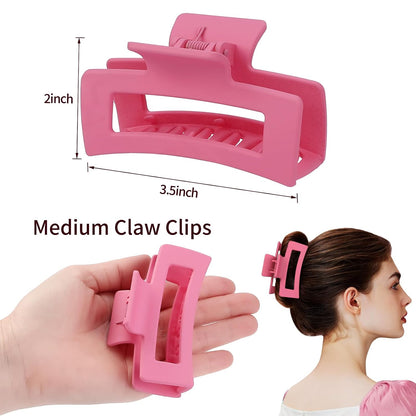 Sisiaipu 3.5 Inch Medium Hair Claw Clips 6 Pack Hair Clips for Women Square Rectangle Claw for Hair Banana Jaw Clips Hair Accessories for Girls (Pink)