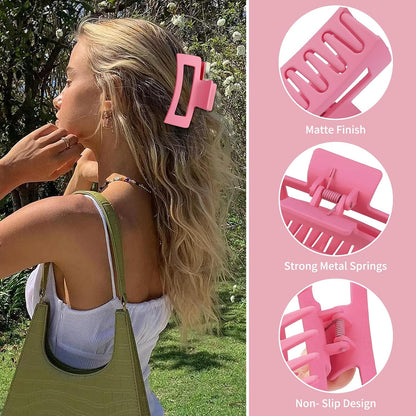 Sisiaipu 3.5 Inch Medium Hair Claw Clips 6 Pack Hair Clips for Women Square Rectangle Claw for Hair Banana Jaw Clips Hair Accessories for Girls (Pink)