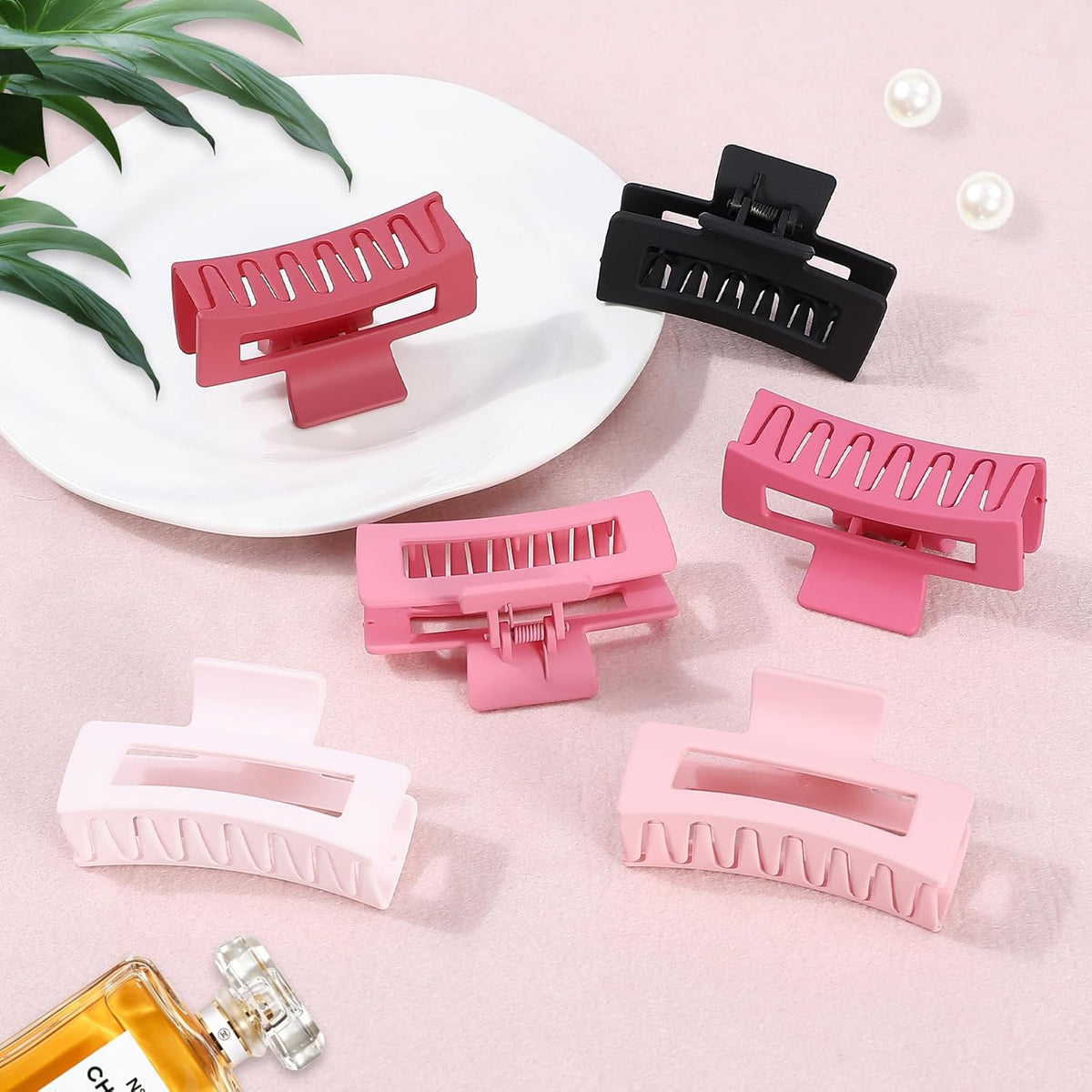 Sisiaipu 3.5 Inch Medium Hair Claw Clips 6 Pack Hair Clips for Women Square Rectangle Claw for Hair Banana Jaw Clips Hair Accessories for Girls (Pink)