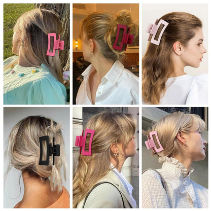 Sisiaipu 3.5 Inch Medium Hair Claw Clips 6 Pack Hair Clips for Women Square Rectangle Claw for Hair Banana Jaw Clips Hair Accessories for Girls (Pink)
