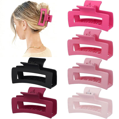 Sisiaipu 3.5 Inch Medium Hair Claw Clips 6 Pack Hair Clips for Women Square Rectangle Claw for Hair Banana Jaw Clips Hair Accessories for Girls (Pink)