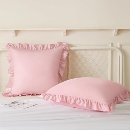 2 Pack Ruffle Pillow Cases 18x18 Inches, Light Pink
