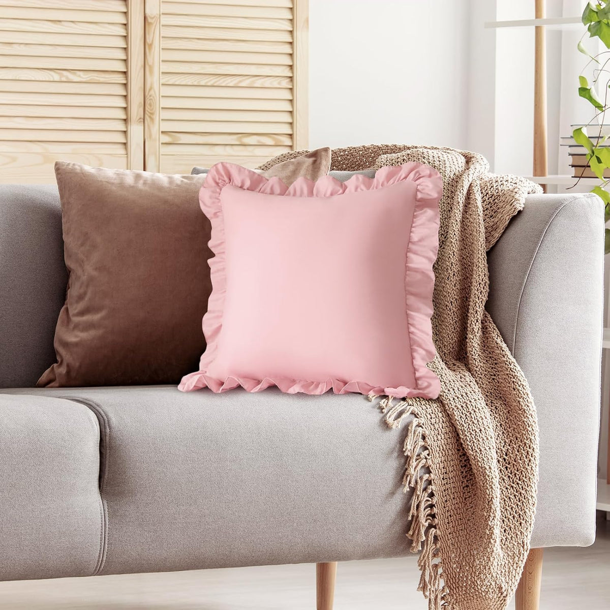 2 Pack Ruffle Pillow Cases 18x18 Inches, Light Pink