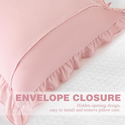 2 Pack Ruffle Pillow Cases 18x18 Inches, Light Pink