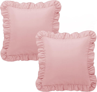 2 Pack Ruffle Pillow Cases 18x18 Inches, Light Pink