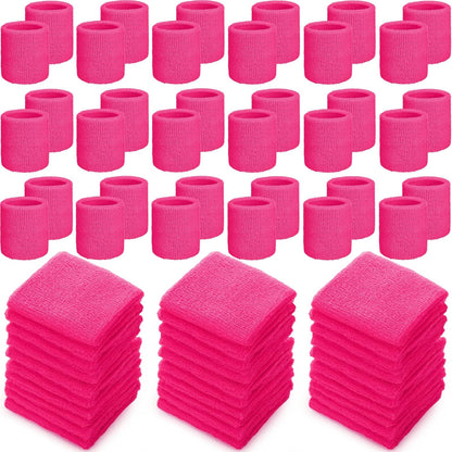 60 Pcs Wristband Bulk Sweatbands Neon 80s Sports Tennis Wristband Thick Cotton Gymnastics Adult Sweat Band Absorbent Sweatband for Men Women Party Supply Basketball Football 30 Pair