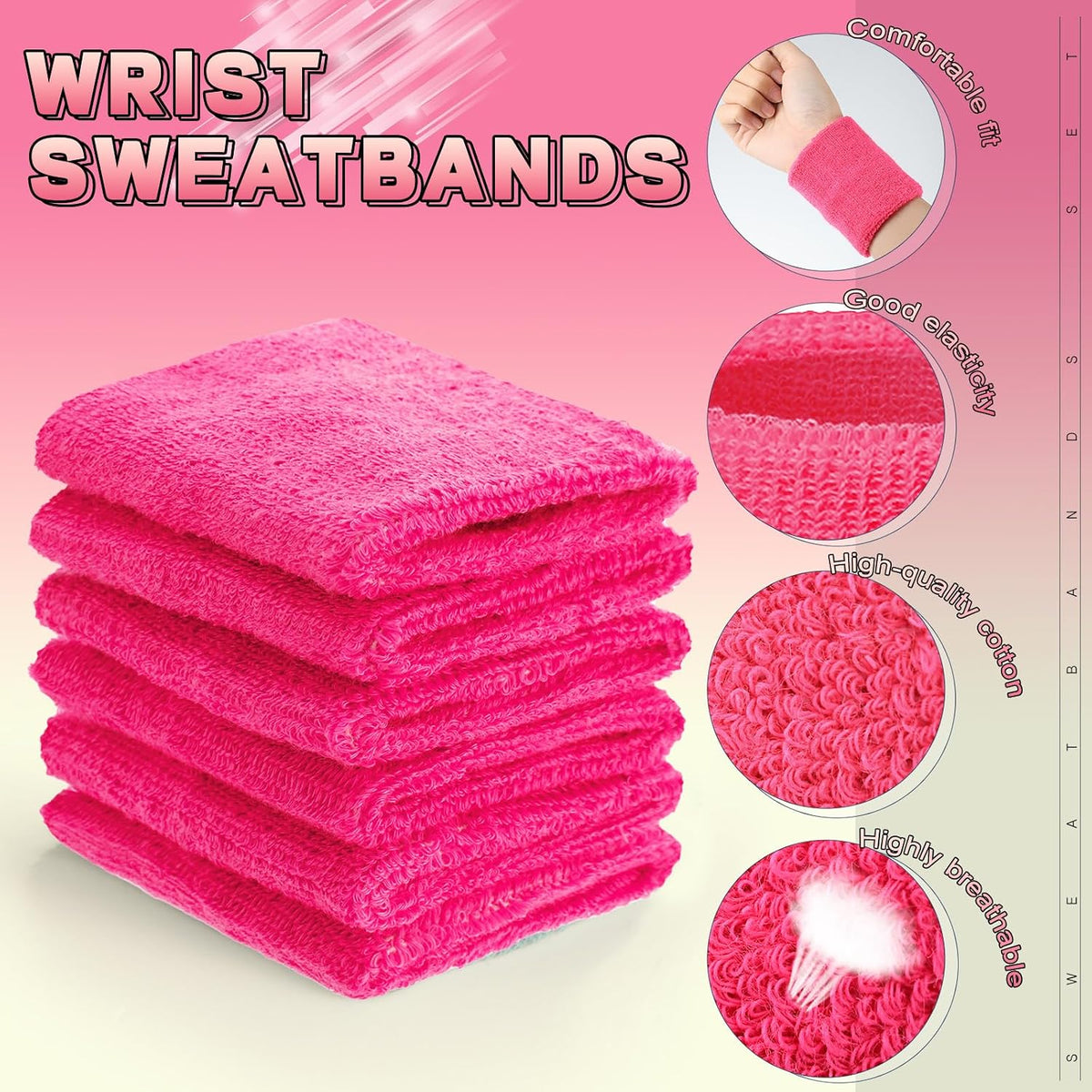 60 Pcs Wristband Bulk Sweatbands Neon 80s Sports Tennis Wristband Thick Cotton Gymnastics Adult Sweat Band Absorbent Sweatband for Men Women Party Supply Basketball Football 30 Pair