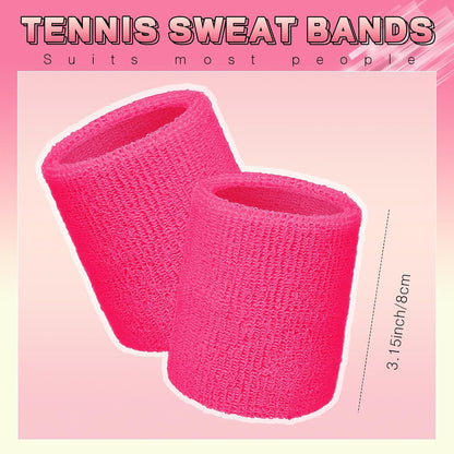 60 Pcs Wristband Bulk Sweatbands Neon 80s Sports Tennis Wristband Thick Cotton Gymnastics Adult Sweat Band Absorbent Sweatband for Men Women Party Supply Basketball Football 30 Pair