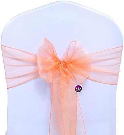 Pack of 200 Organza Chair Sashes for Weddings & Events Décor | Sheer Shiny Dining Chair Bows for Banquet, Party, Reception | Reusable Decorative Sash for Folding & Chiavari Chairs - Peach