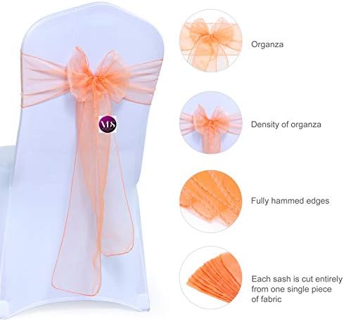 Pack of 200 Organza Chair Sashes for Weddings & Events Décor | Sheer Shiny Dining Chair Bows for Banquet, Party, Reception | Reusable Decorative Sash for Folding & Chiavari Chairs - Peach