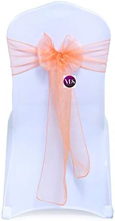 Pack of 200 Organza Chair Sashes for Weddings & Events Décor | Sheer Shiny Dining Chair Bows for Banquet, Party, Reception | Reusable Decorative Sash for Folding & Chiavari Chairs - Peach