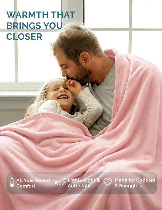 Fleece Throw Blankets – 300 GSM Pink – Soft Cozy Warm Holiday Throws for Winter, Fuzzy Plush Elegant Gifts for Kids, Men & Women - Ideal for Couch, Sofa, Chair or Bed - 50x60 Inch