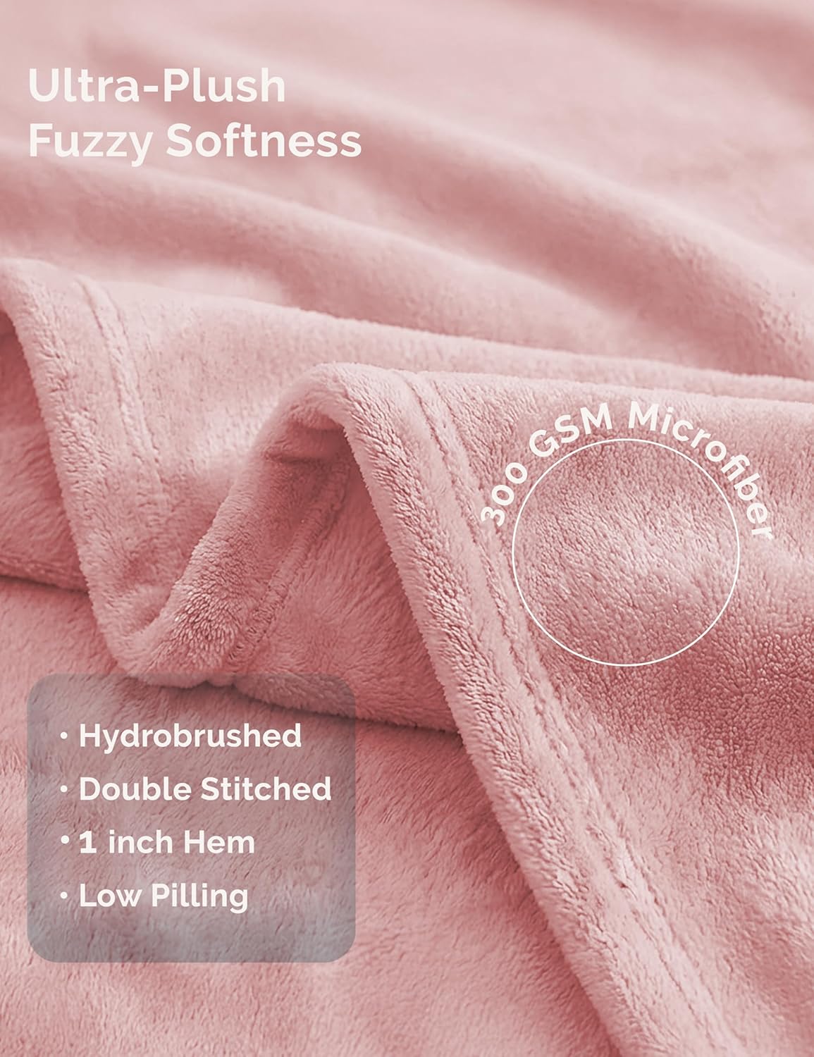 Fleece Throw Blankets – 300 GSM Pink – Soft Cozy Warm Holiday Throws for Winter, Fuzzy Plush Elegant Gifts for Kids, Men & Women - Ideal for Couch, Sofa, Chair or Bed - 50x60 Inch