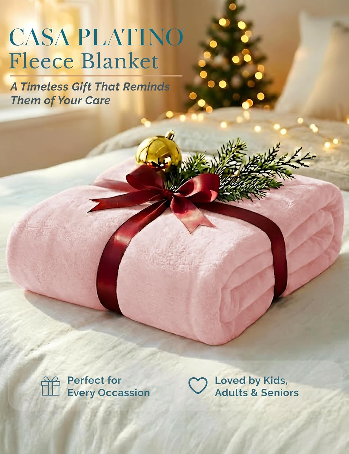 Fleece Throw Blankets – 300 GSM Pink – Soft Cozy Warm Holiday Throws for Winter, Fuzzy Plush Elegant Gifts for Kids, Men & Women - Ideal for Couch, Sofa, Chair or Bed - 50x60 Inch