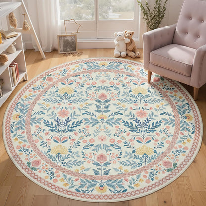 Pink Round 6ft Area Rugs for Bedroom, Washable Boho Circle Carpet