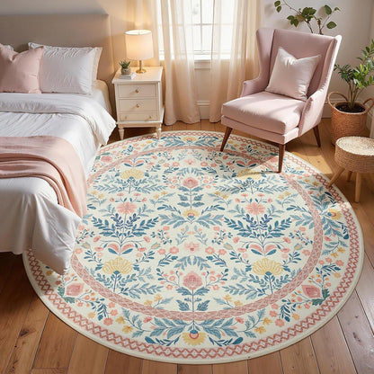 Pink Round 6ft Area Rugs for Bedroom, Washable Boho Circle Carpet