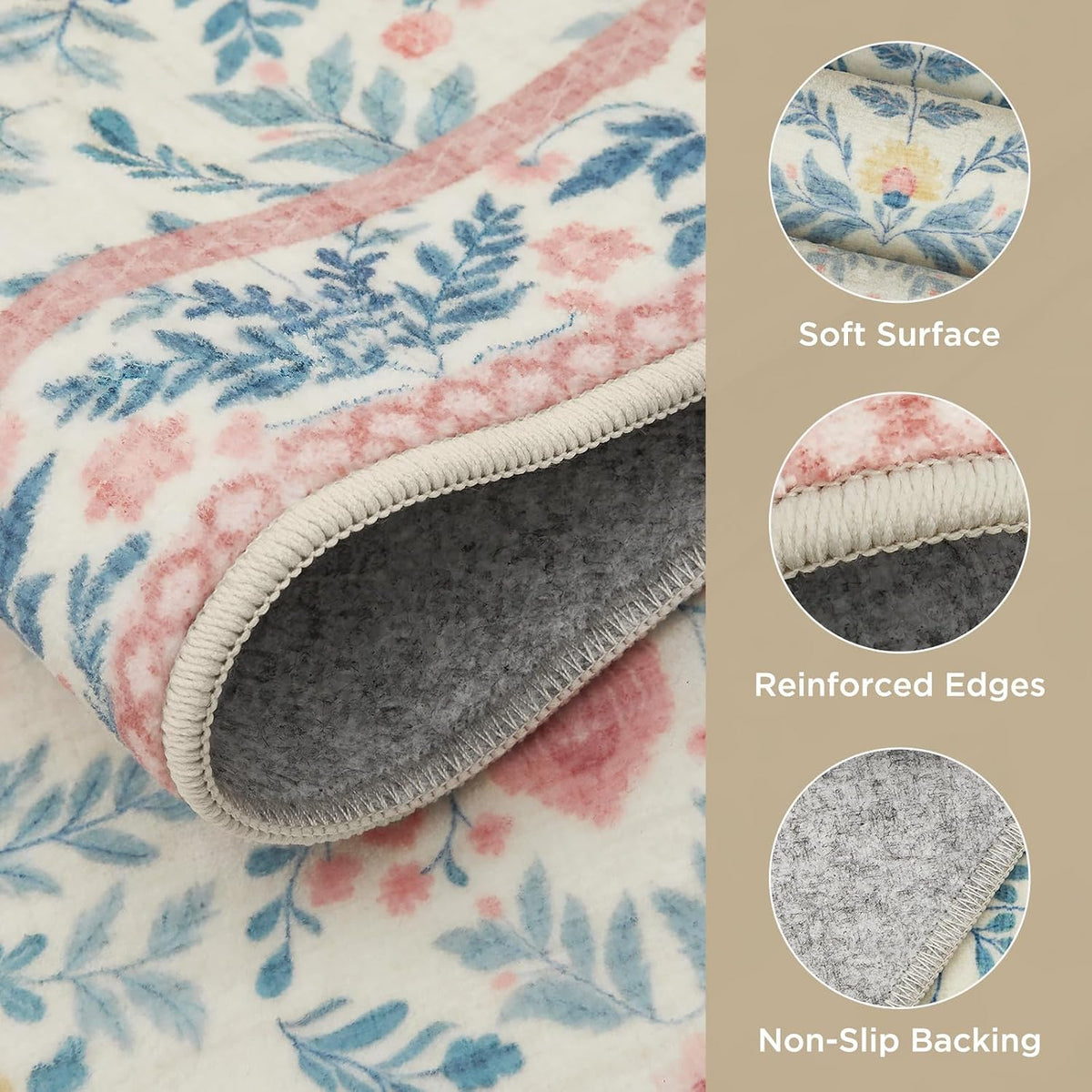 Pink Round 6ft Area Rugs for Bedroom, Washable Boho Circle Carpet