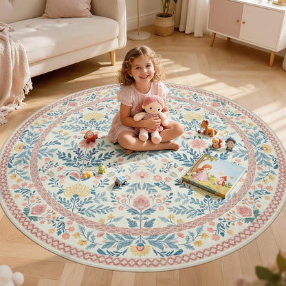 Pink Round 6ft Area Rugs for Bedroom, Washable Boho Circle Carpet