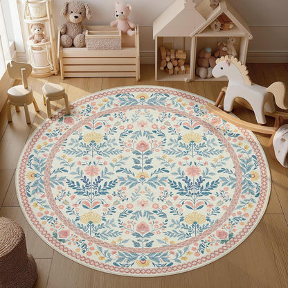 Pink Round 6ft Area Rugs for Bedroom, Washable Boho Circle Carpet