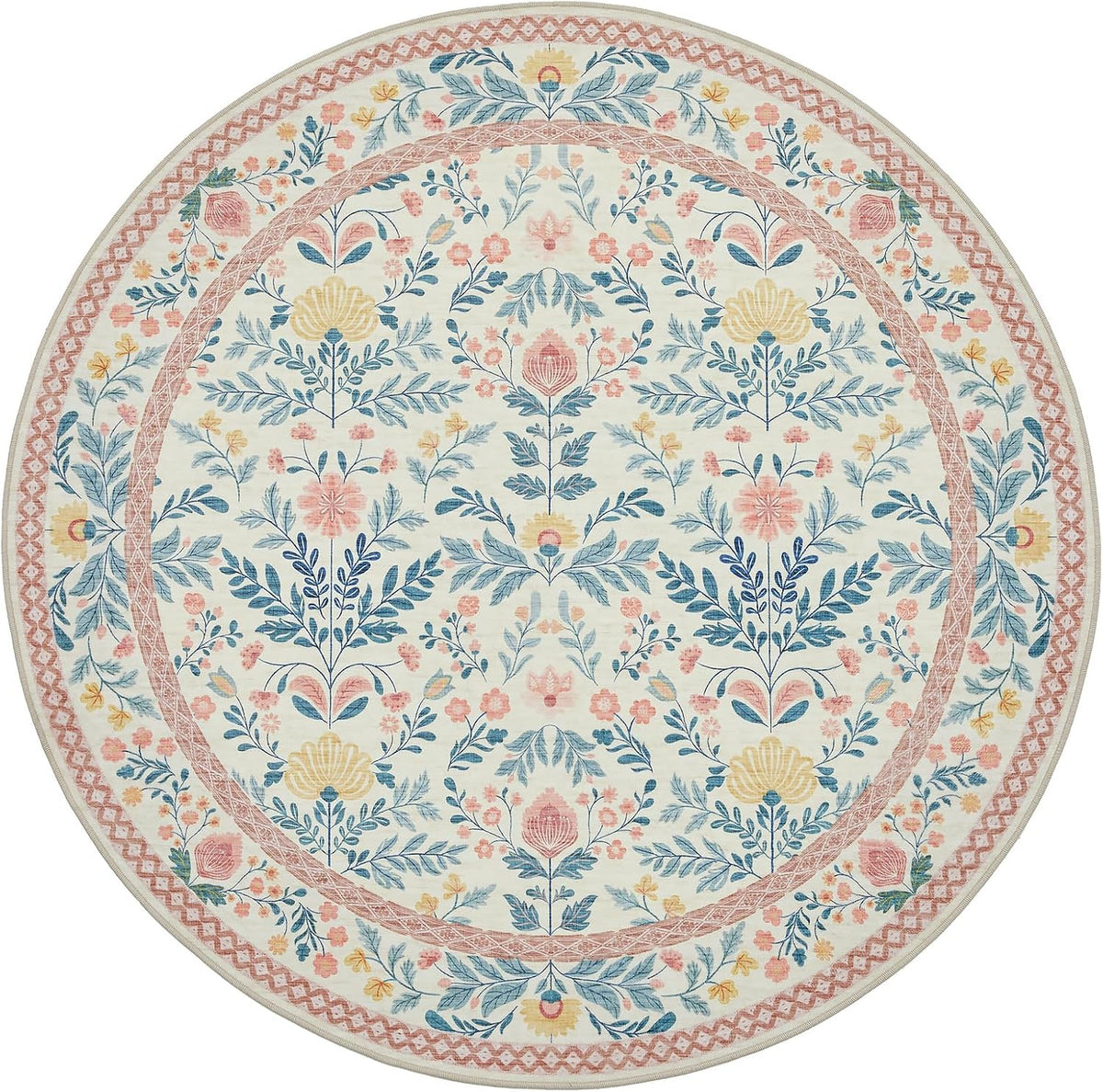 Pink Round 6ft Area Rugs for Bedroom, Washable Boho Circle Carpet