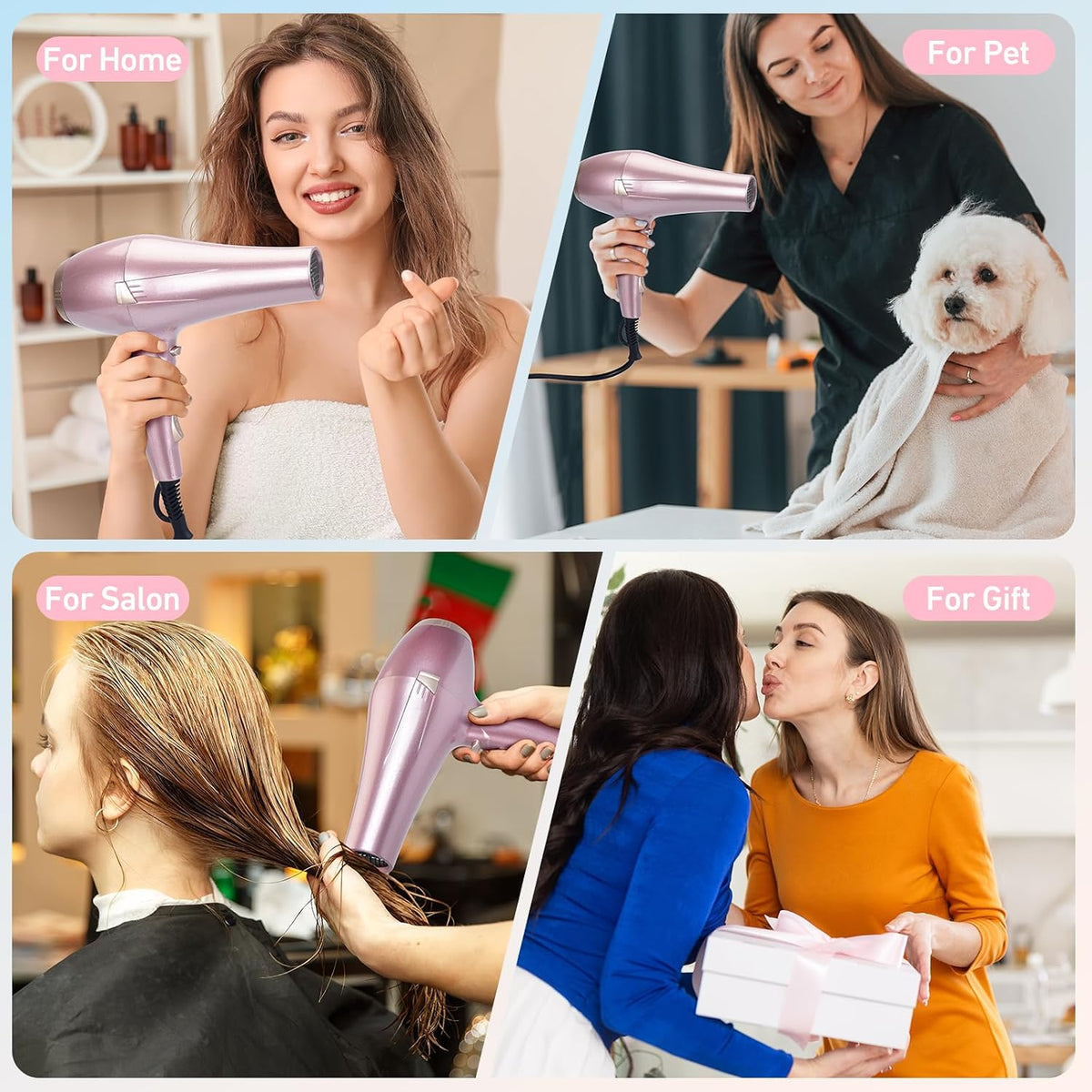 Hair Dryer, Professional Ionic Salon Blow Dryer with Diffuser for Women and Men, 5X Fast Drying, Powerful and Quiet Hair Blow Dryer for Fast & Easy Styling (1875 Watts)