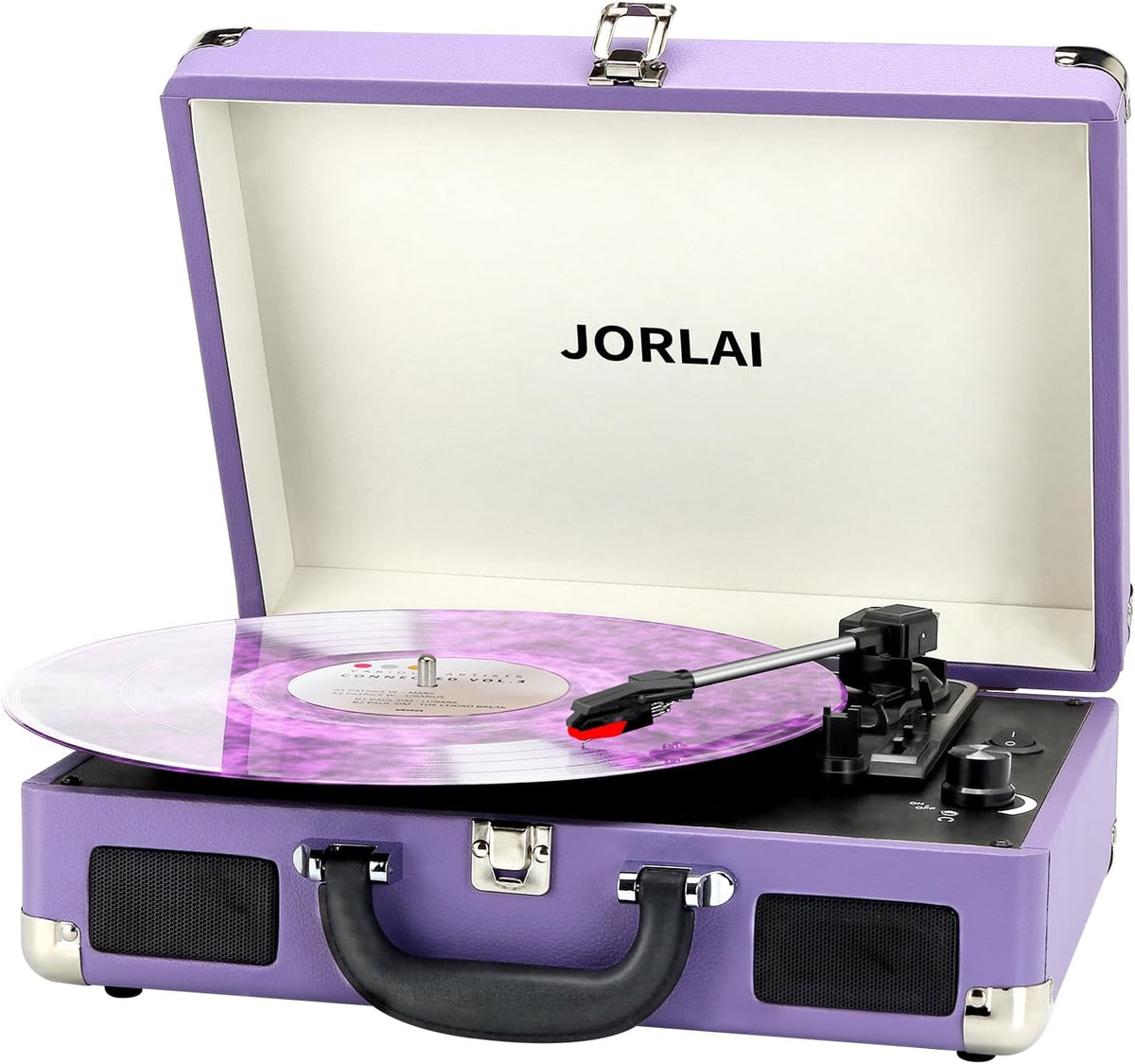 Pink Vinyl Record Player 3 Speeds Portable Suitcase Turntable with Built-in Dual Speakers, Bluetooth Gramophone with Built-in Battery 3.5mm Aux Input/RCA Output