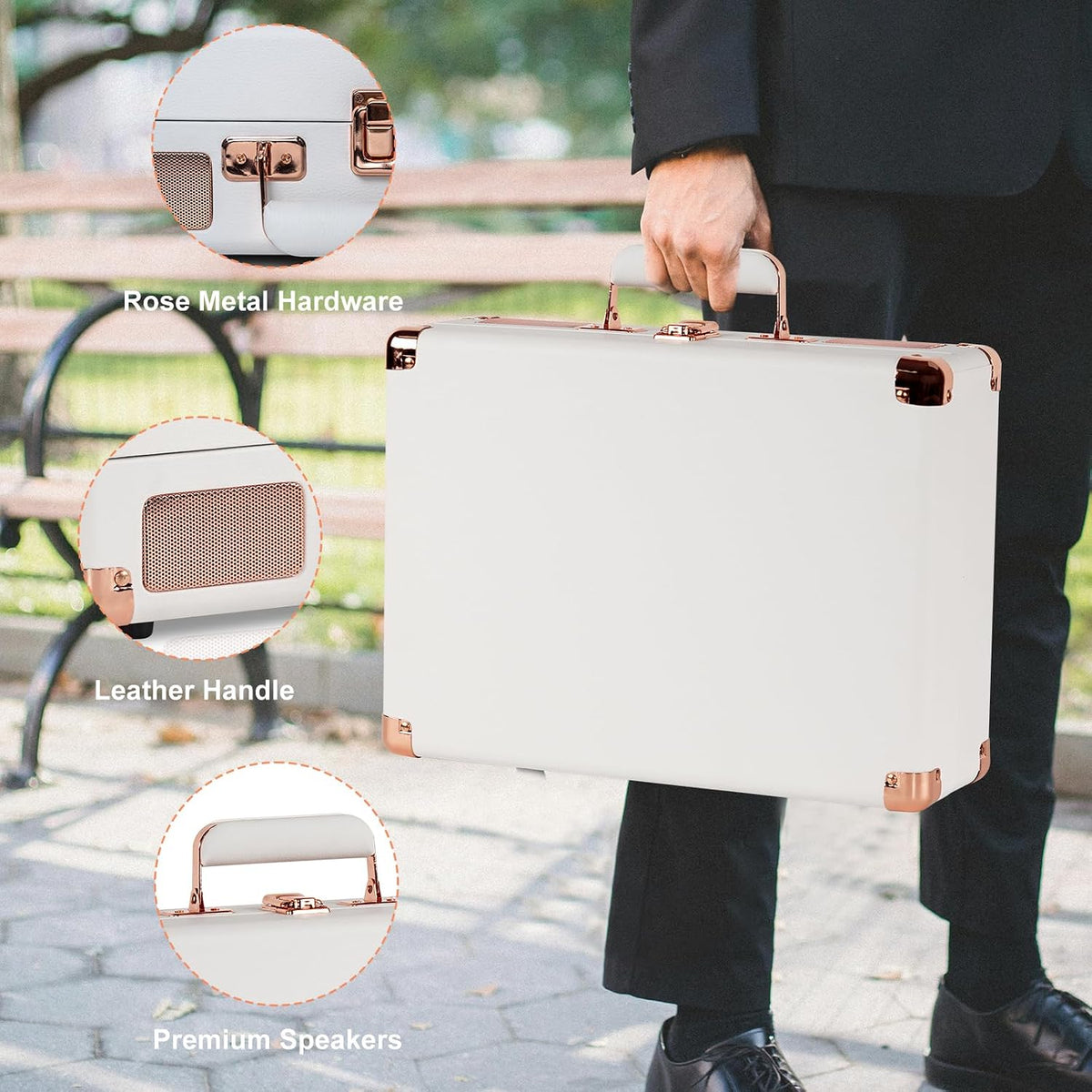 Pink Vinyl Record Player 3 Speeds Portable Suitcase Turntable with Built-in Dual Speakers, Bluetooth Gramophone with Built-in Battery 3.5mm Aux Input/RCA Output