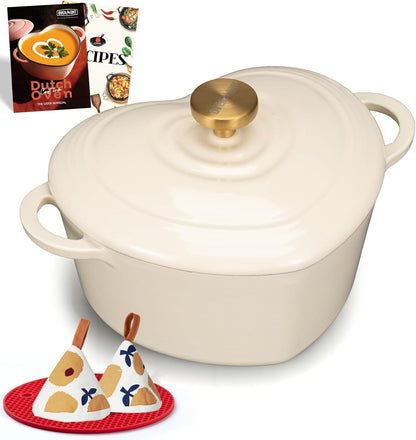 Enameled Cast Iron Dutch Oven - 2QT Heart-Shaped Mini Pot with Lid