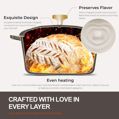 Enameled Cast Iron Dutch Oven - 2QT Heart-Shaped Mini Pot with Lid