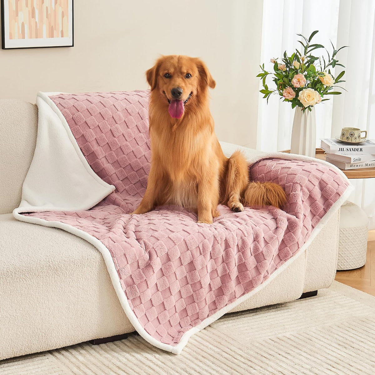 Checkered Waterproof Blanket for Bed Couch, Dusty Pink, 50"x60"