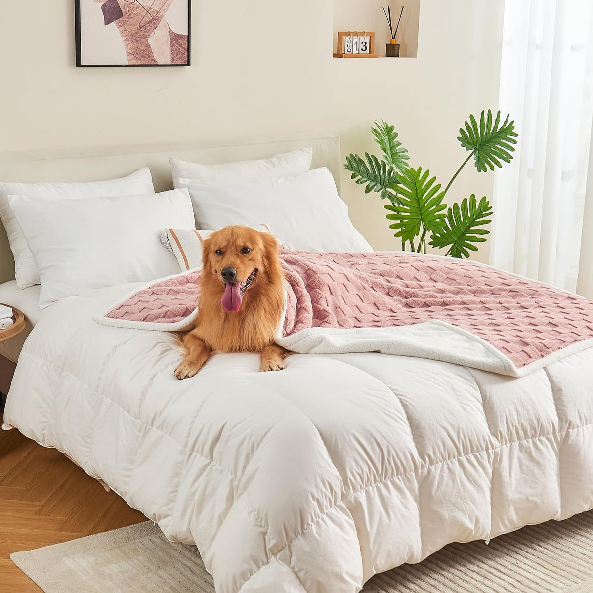 Checkered Waterproof Blanket for Bed Couch, Dusty Pink, 50"x60"
