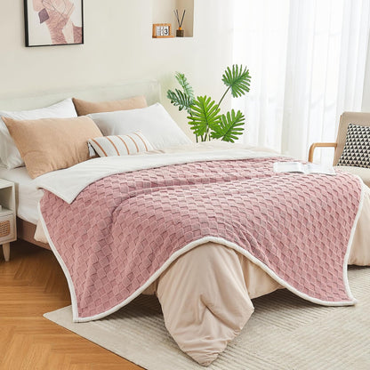 Checkered Waterproof Blanket for Bed Couch, Dusty Pink, 50"x60"