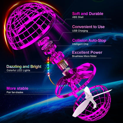 Ivtivfu Flying Orb Ball (Pink, 2026 Upgraded) with Dazzling Lights, Magic Hover Spinner, Boomerang Drone, Floating Cosmic Globe, Kids Outdoor Toys for 6 7 8 9 10 Year Old Boys Girls