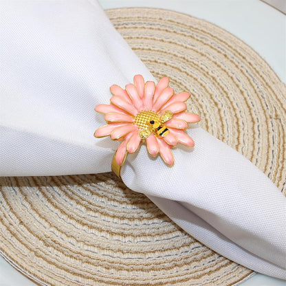 Sunflower Napkin Rings Set of 6 Pink Daisy Napkin Ring Holder for Spring Party Wedding Holiday Gatherings Dining Decor,Bee Flower Napkin Buckles for Rustic Farmhouse Daliy Table Setting