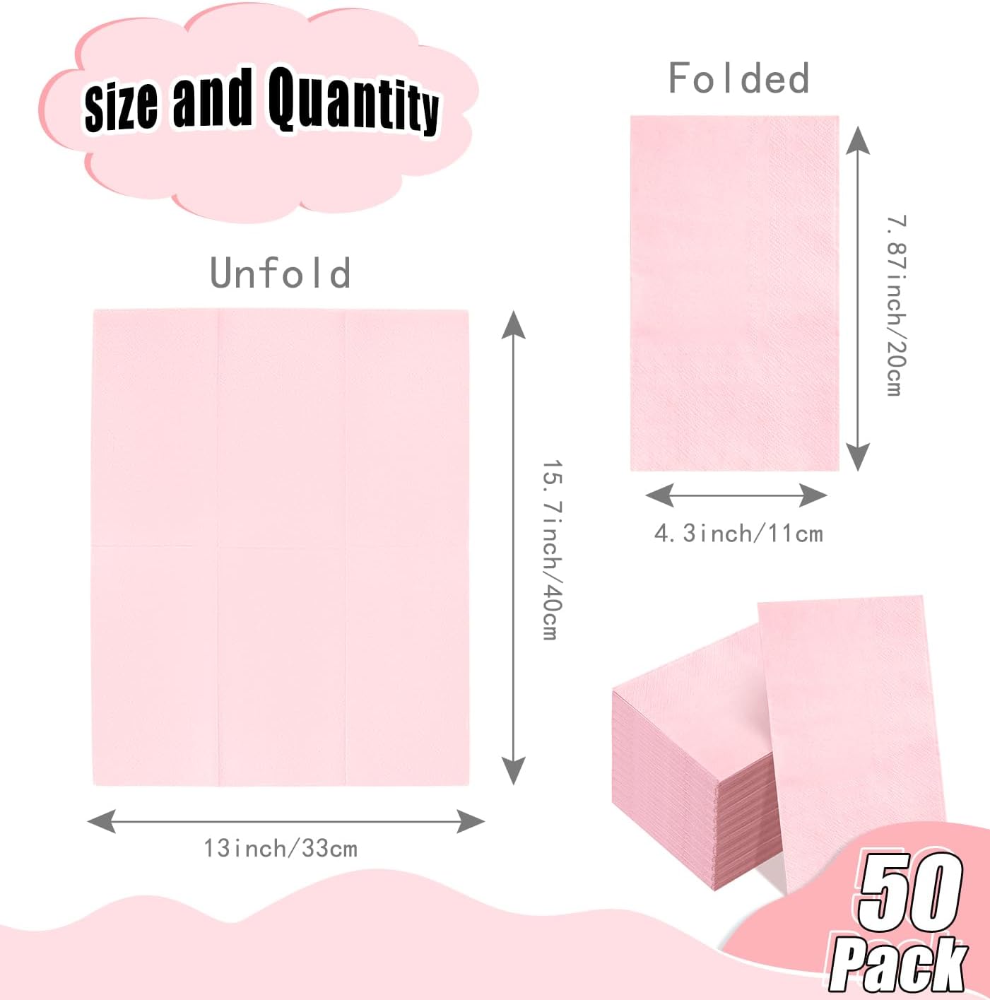 HEIPINIUYE 50 Pieces Light Pink Napkin Disposable Guest Napkins Beverage Napkins Paper Hand Towels for Bathroom Wedding Birthday Baby Shower Dinner Napkin