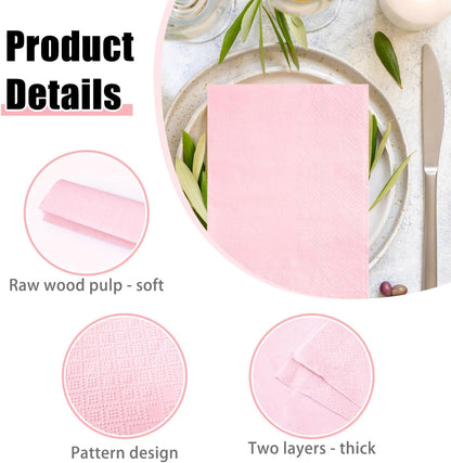 HEIPINIUYE 50 Pieces Light Pink Napkin Disposable Guest Napkins Beverage Napkins Paper Hand Towels for Bathroom Wedding Birthday Baby Shower Dinner Napkin