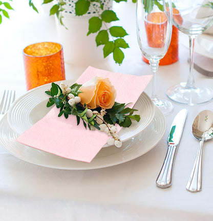 HEIPINIUYE 50 Pieces Light Pink Napkin Disposable Guest Napkins Beverage Napkins Paper Hand Towels for Bathroom Wedding Birthday Baby Shower Dinner Napkin