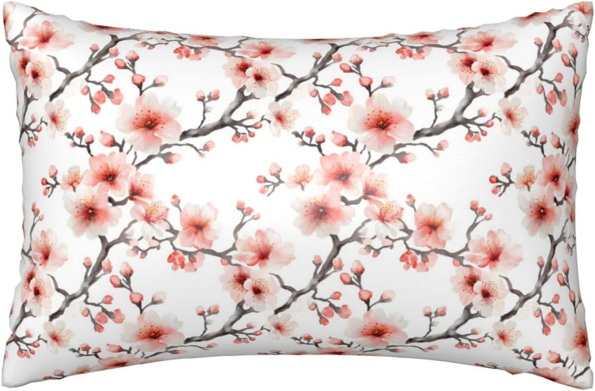 Pink Peach Blossom Print Satin Pillowcase for Hair＆Skin, 20x30 Inches Satin Pillowcase with Zipper, Similar to Silk Pillow Cases, Pillow Cases Queen Throw Pillow Covers